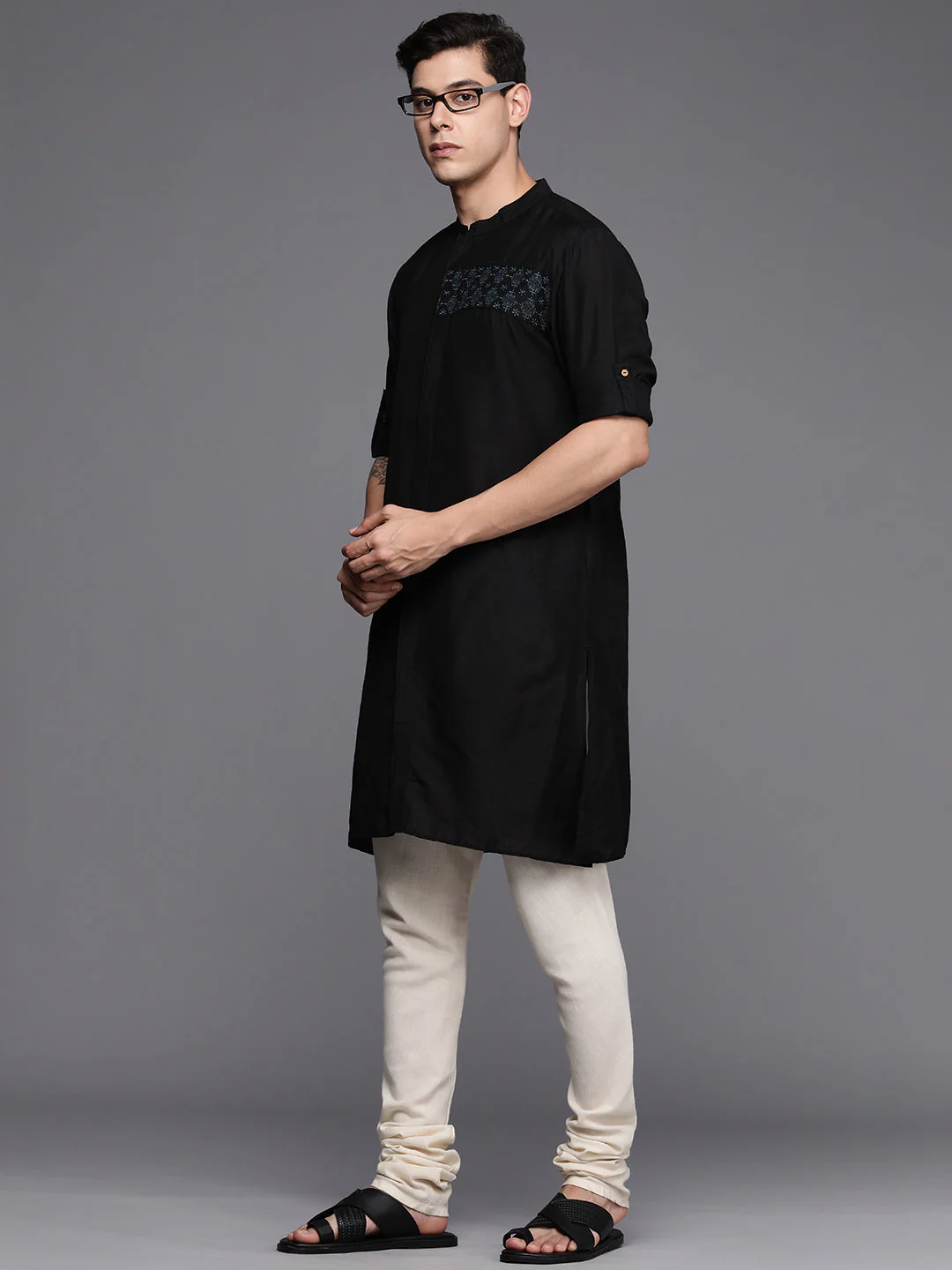 Indo Era Black Embroidered Cotton Straight Kurtas - Image 3