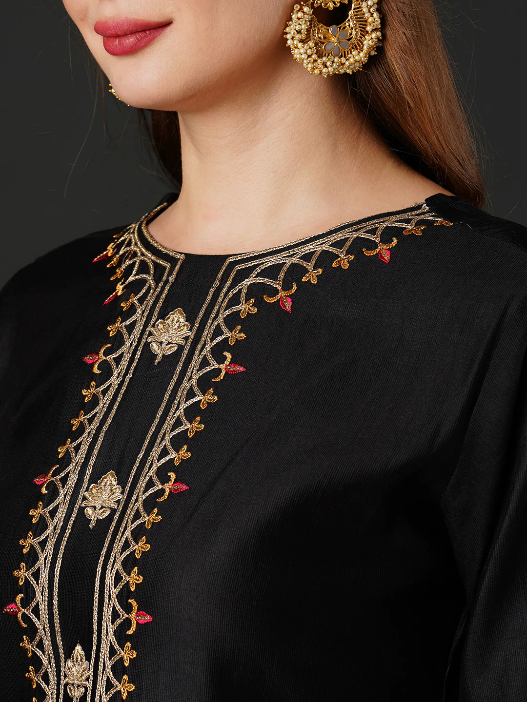 Indo Era Black Embroidered Straight Kurta Trouser With Dupatta Set - Image 6