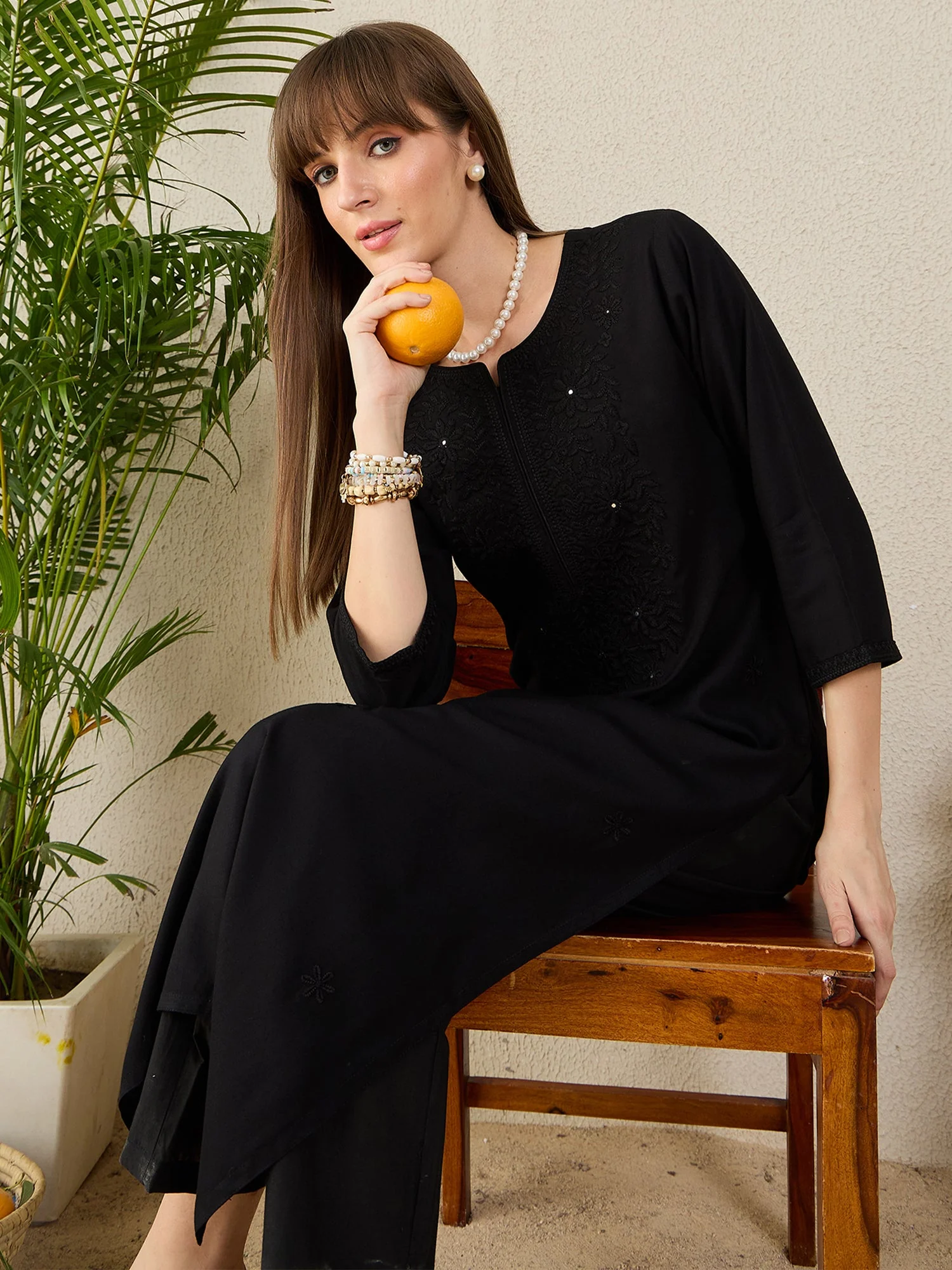 Indo Era Black Embroidered Straight Kurtas - Image 3