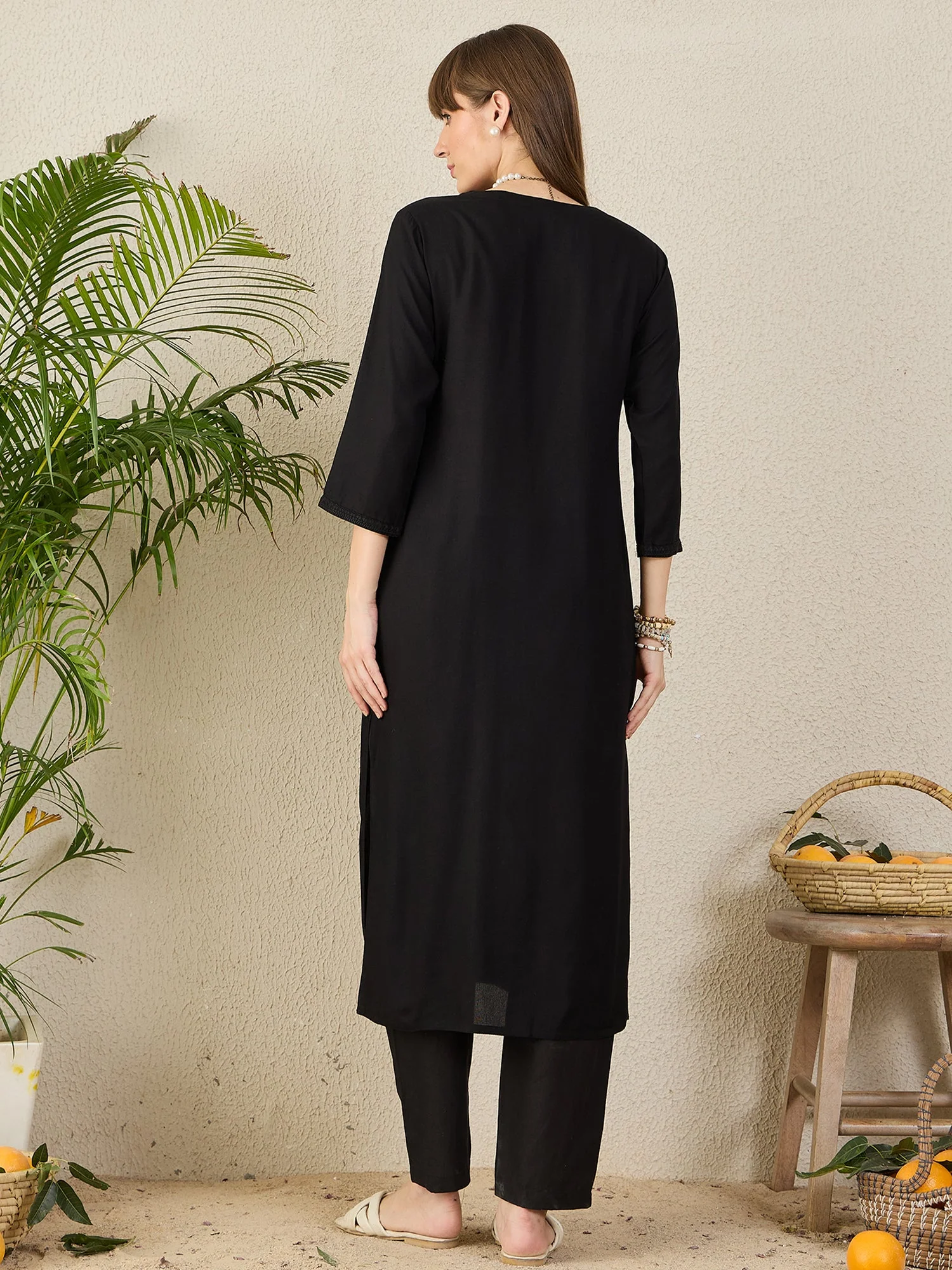 Indo Era Black Embroidered Straight Kurtas - Image 4