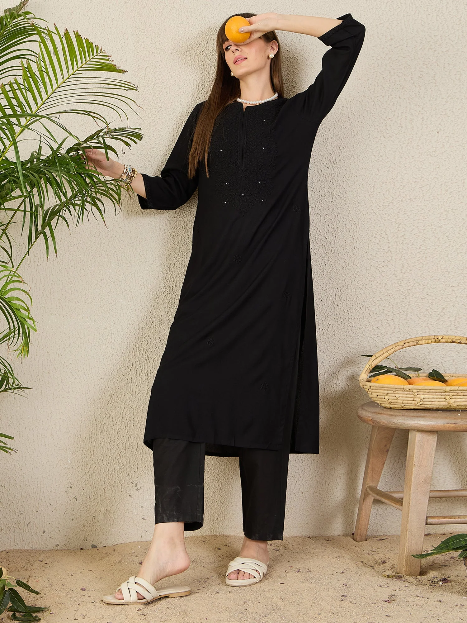 Indo Era Black Embroidered Straight Kurtas - Image 5