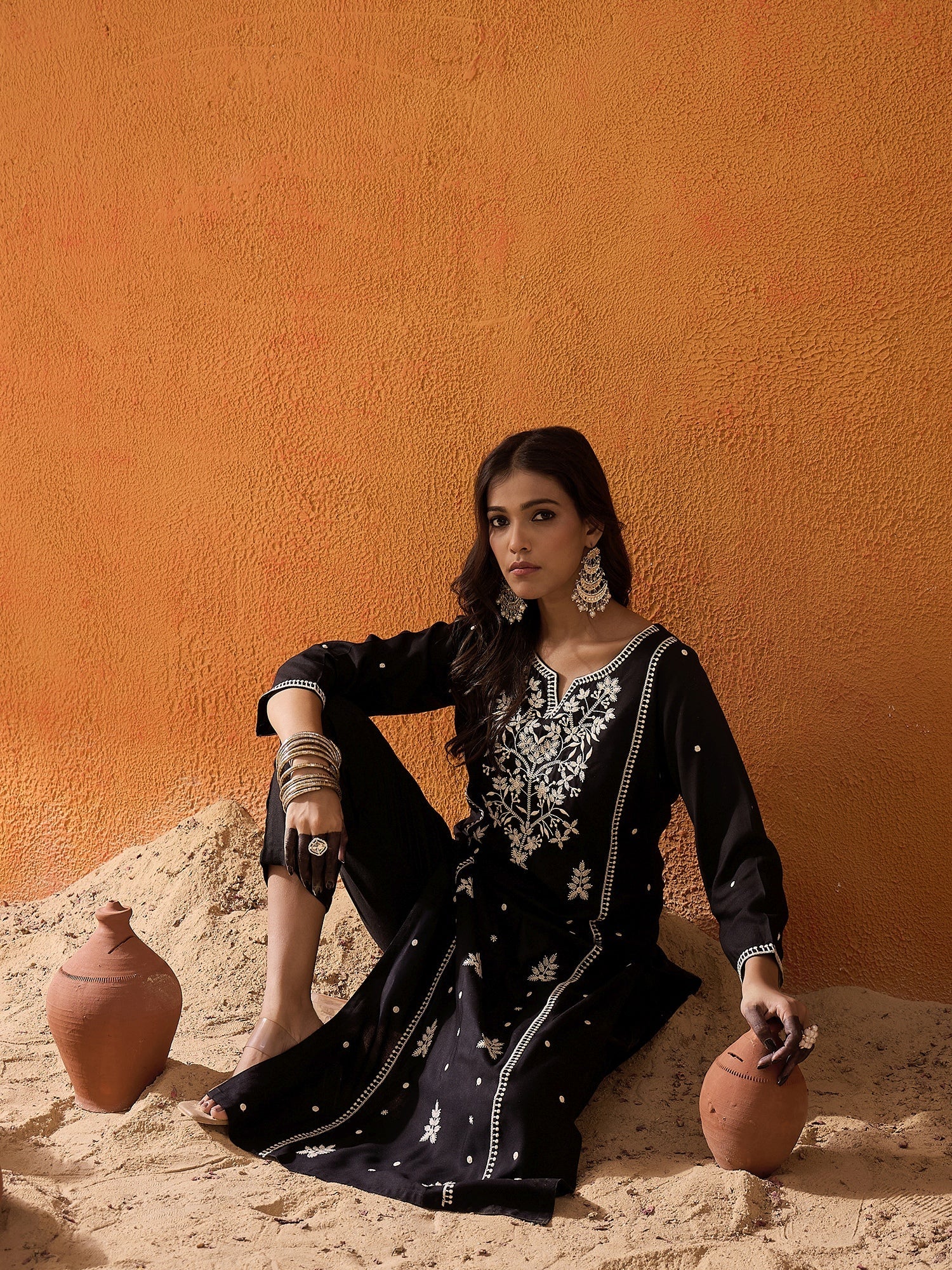 Black Embroidered Straight Kurtas - Image 4