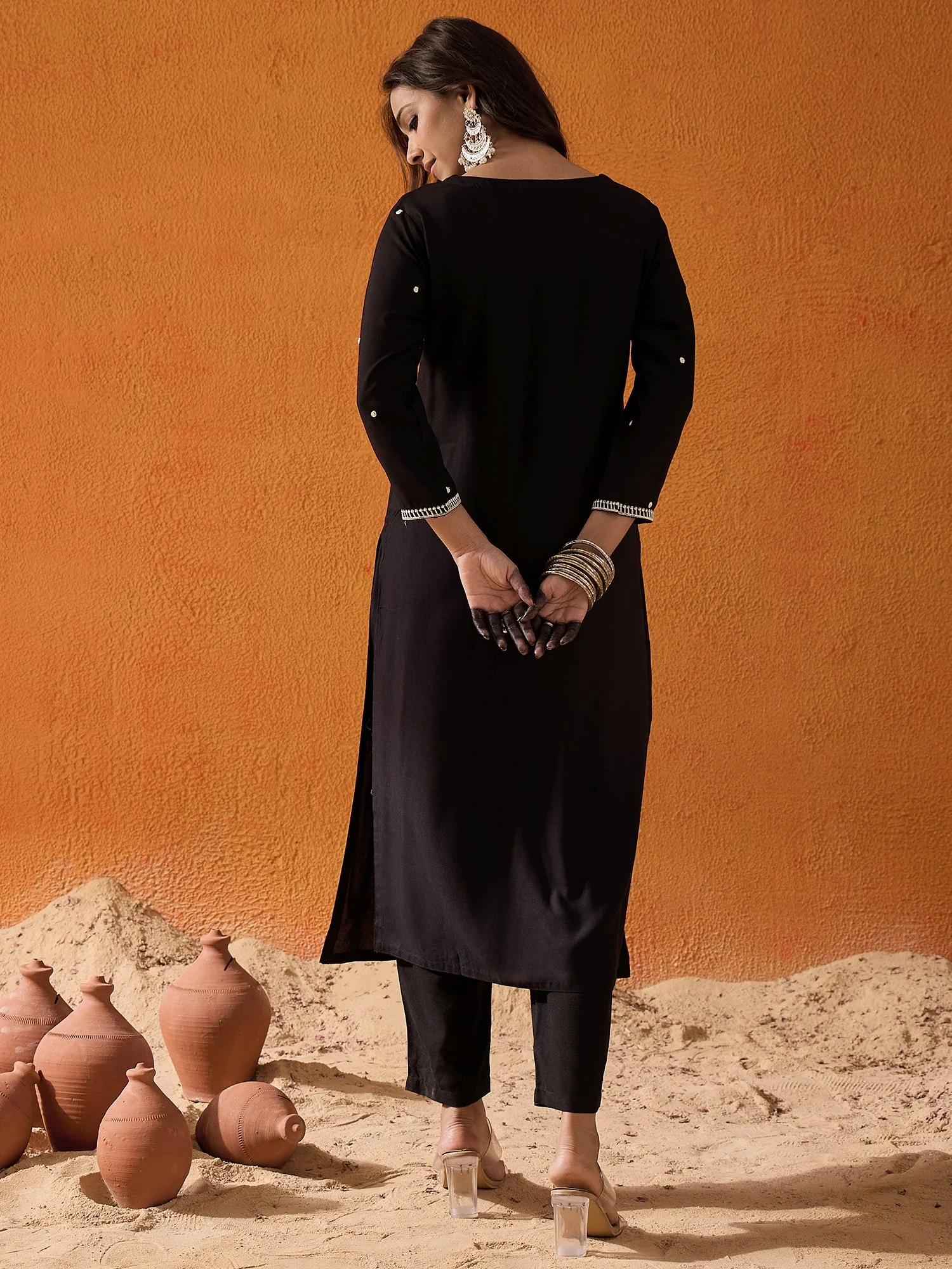 Black Embroidered Straight Kurtas - Image 5