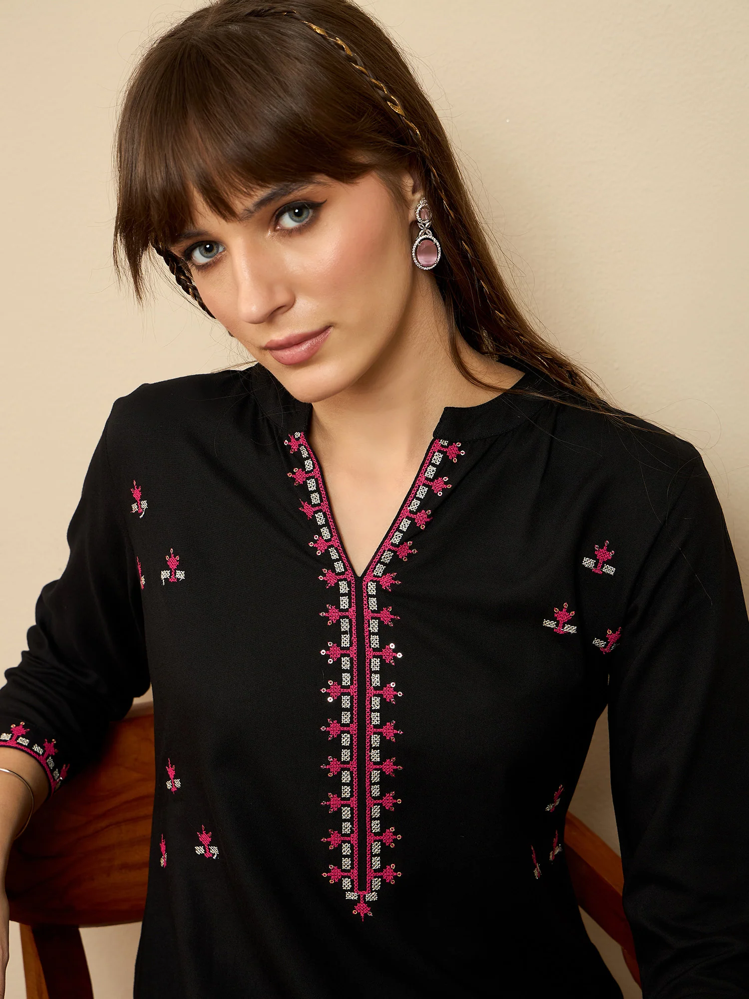 Indo Era Black Embroidered Straight Kurtas - Image 4