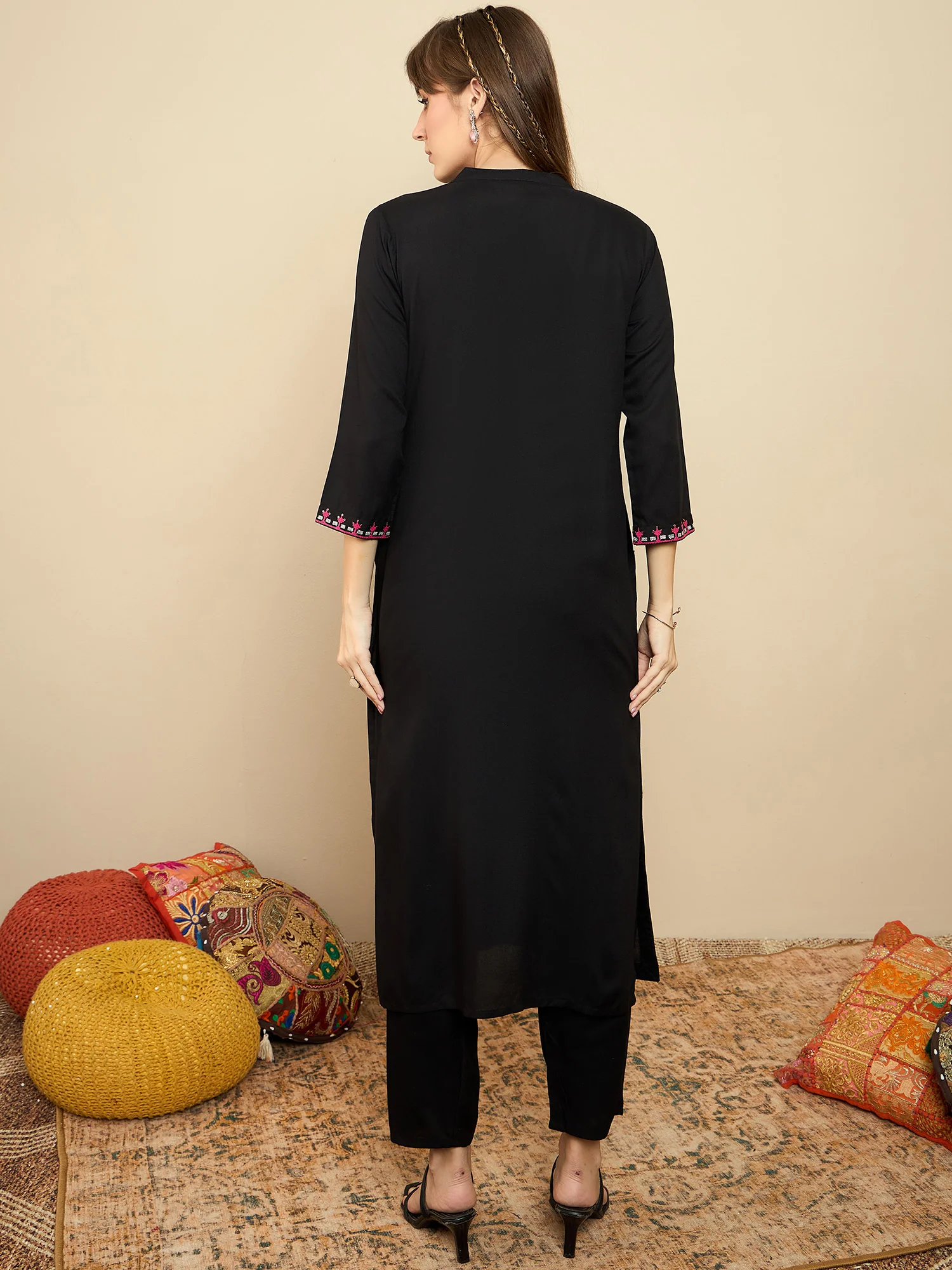 Indo Era Black Embroidered Straight Kurtas - Image 5
