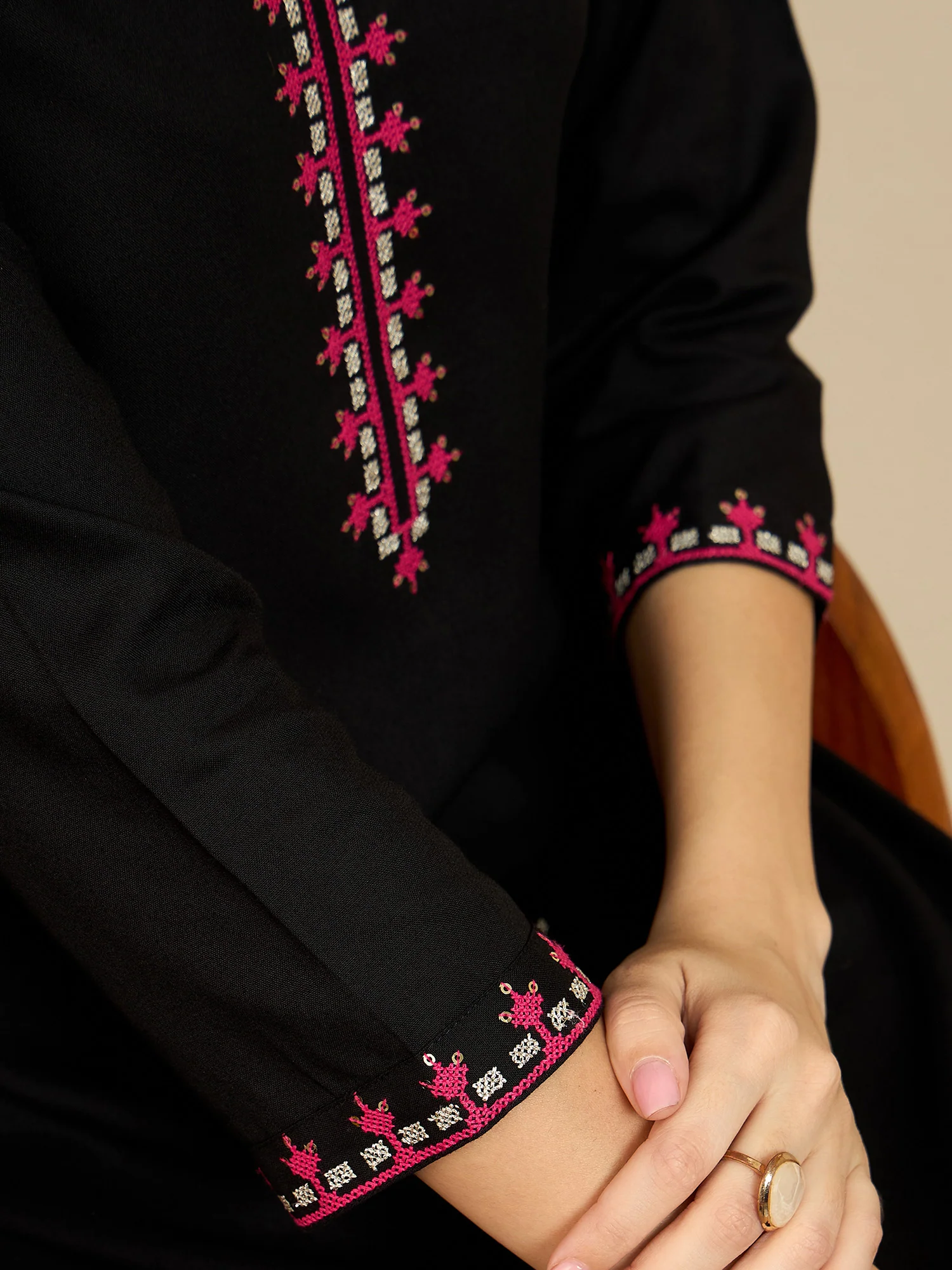 Indo Era Black Embroidered Straight Kurtas - Image 6