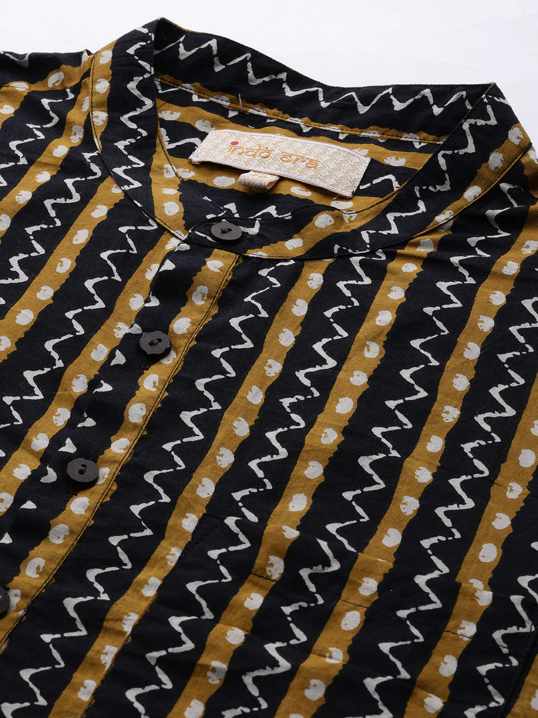 Indo Era Black Ethnic Motifs Cotton Straight Kurtas - Image 5