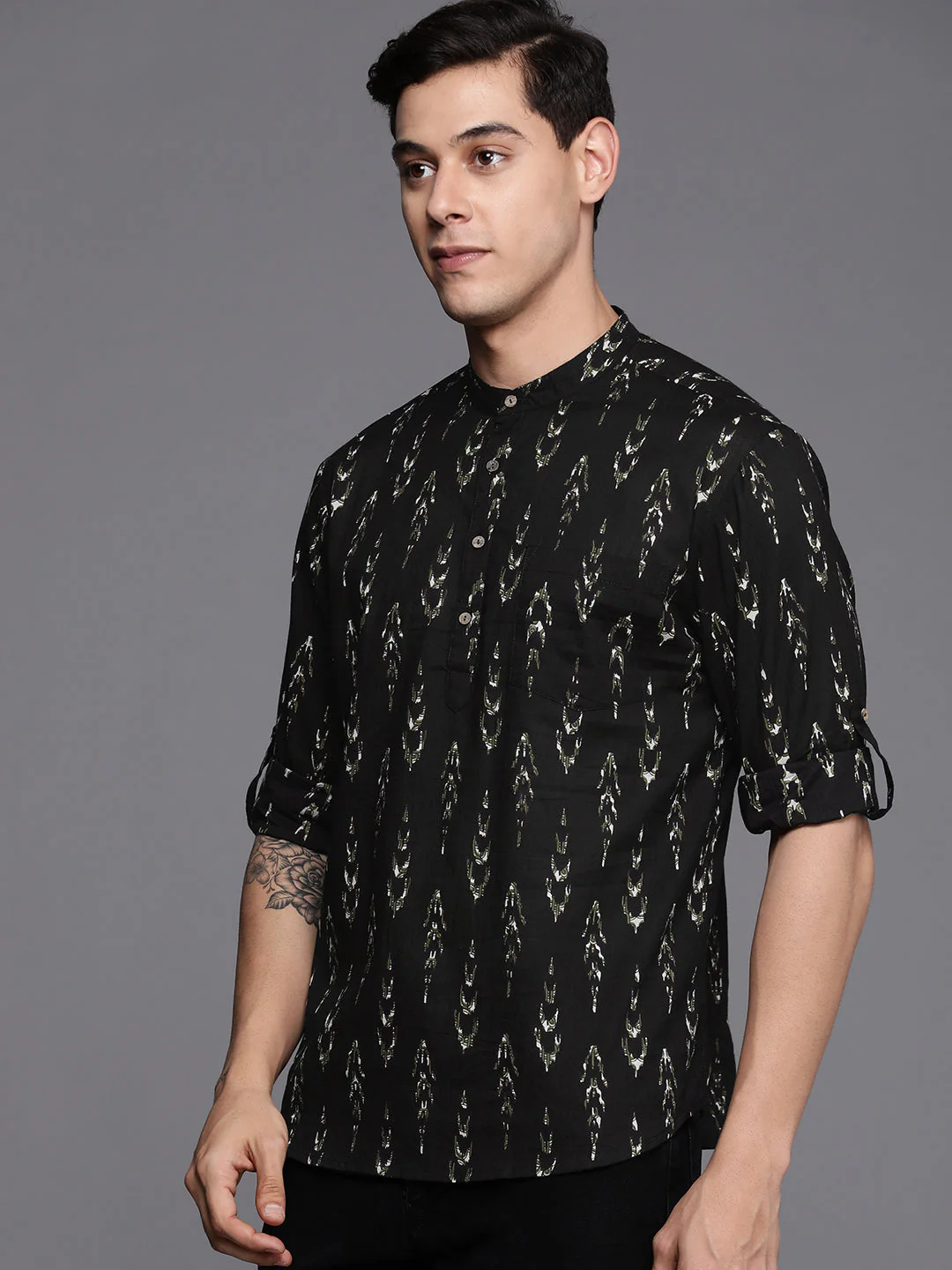 Indo Era Black Ethnic Motifs Cotton Straight Kurtas - Image 3