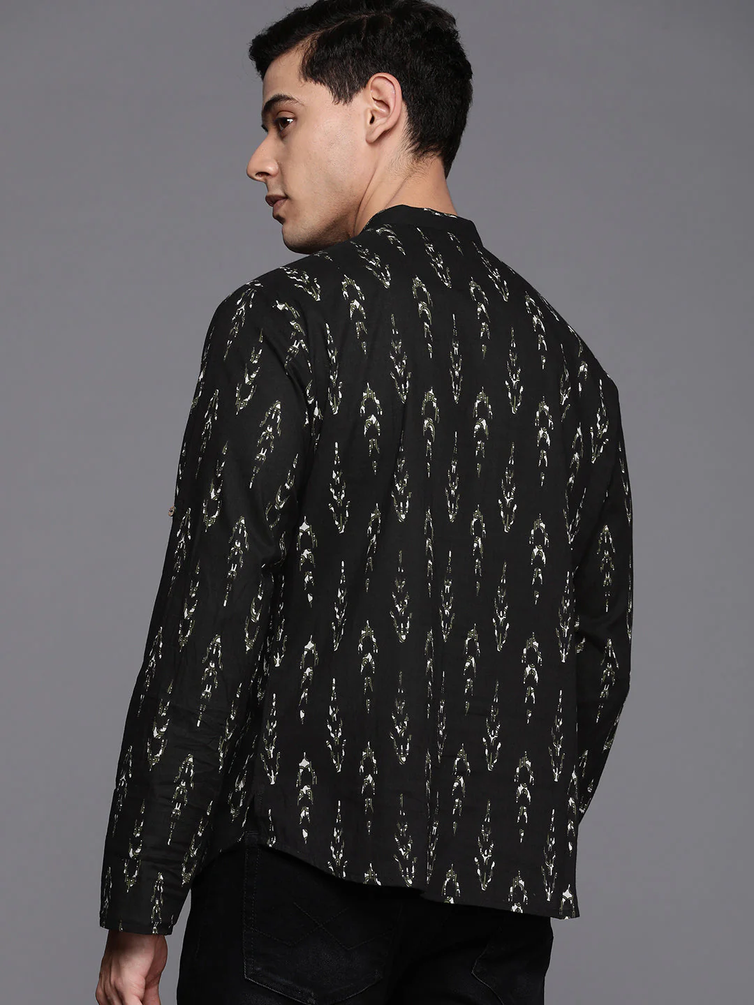 Indo Era Black Ethnic Motifs Cotton Straight Kurtas - Image 4