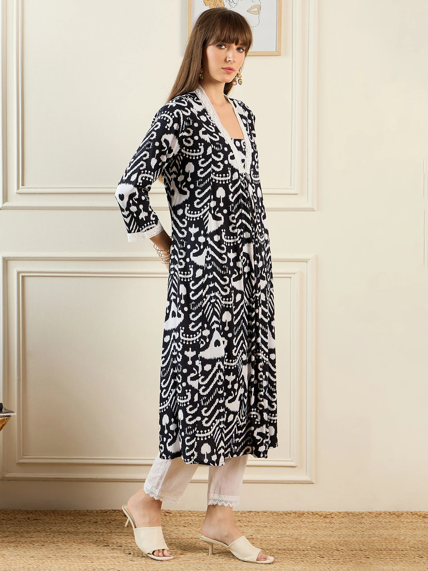 Indo Era Black Printed A-Line Kurtas - Image 4