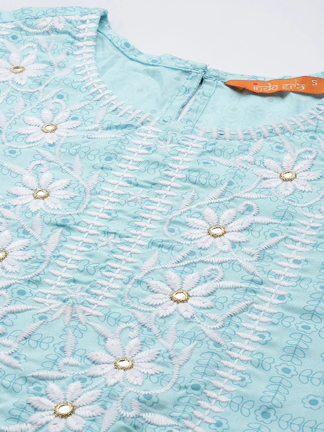 Indo Era Blue Embroidered Straight Kurta Trousers With Dupatta Set - Image 6