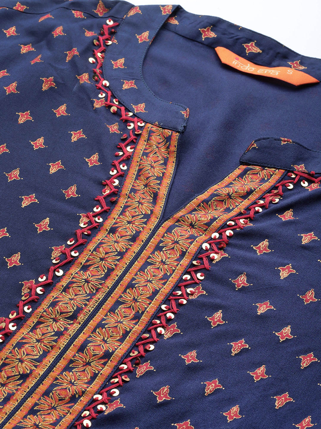 Indo Era Blue Foil Printed A-line Kurta - Image 5