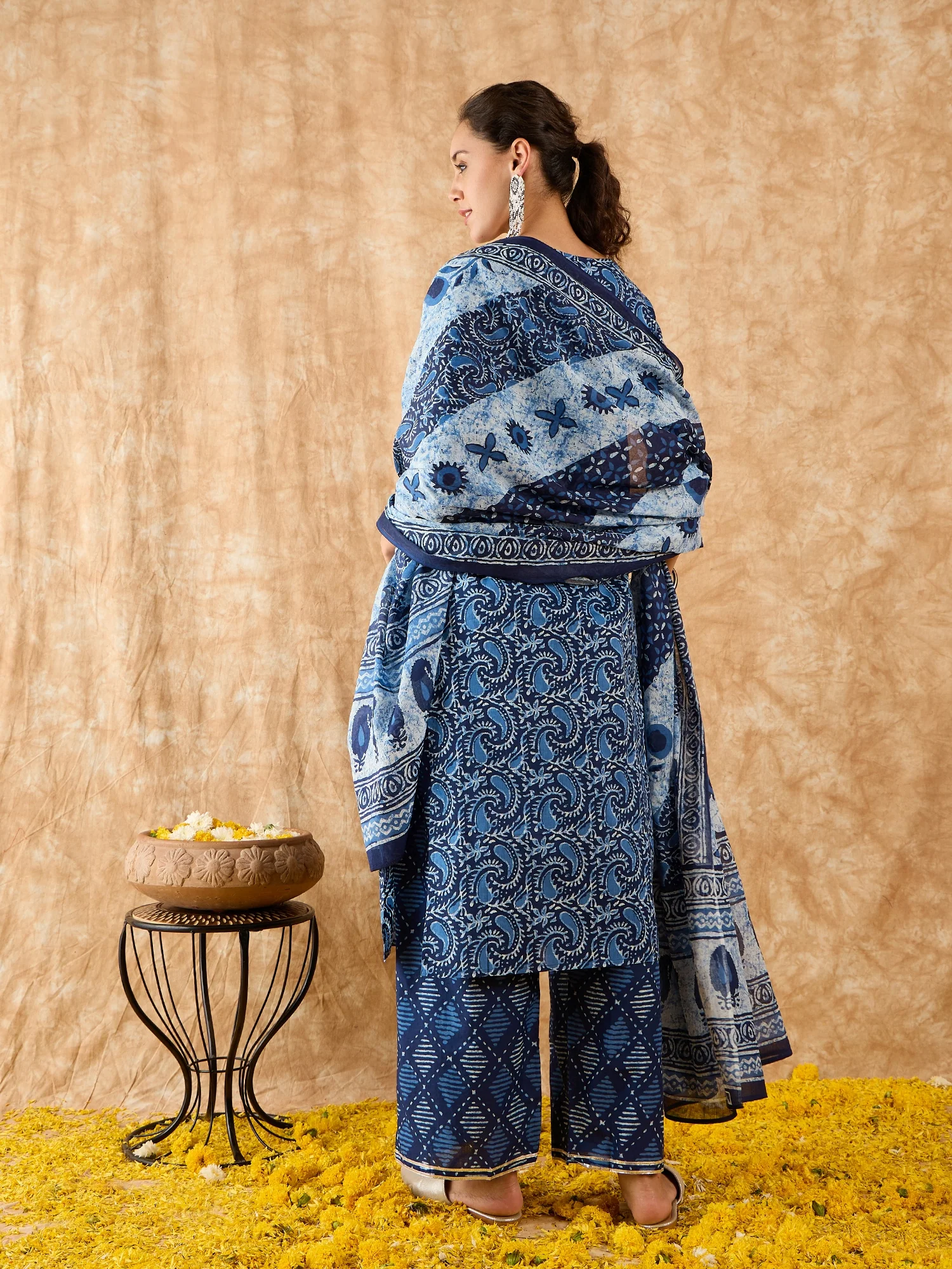 Indo Era Blue Printed Straight Kurta Palazzo With Dupatta Set - Image 6