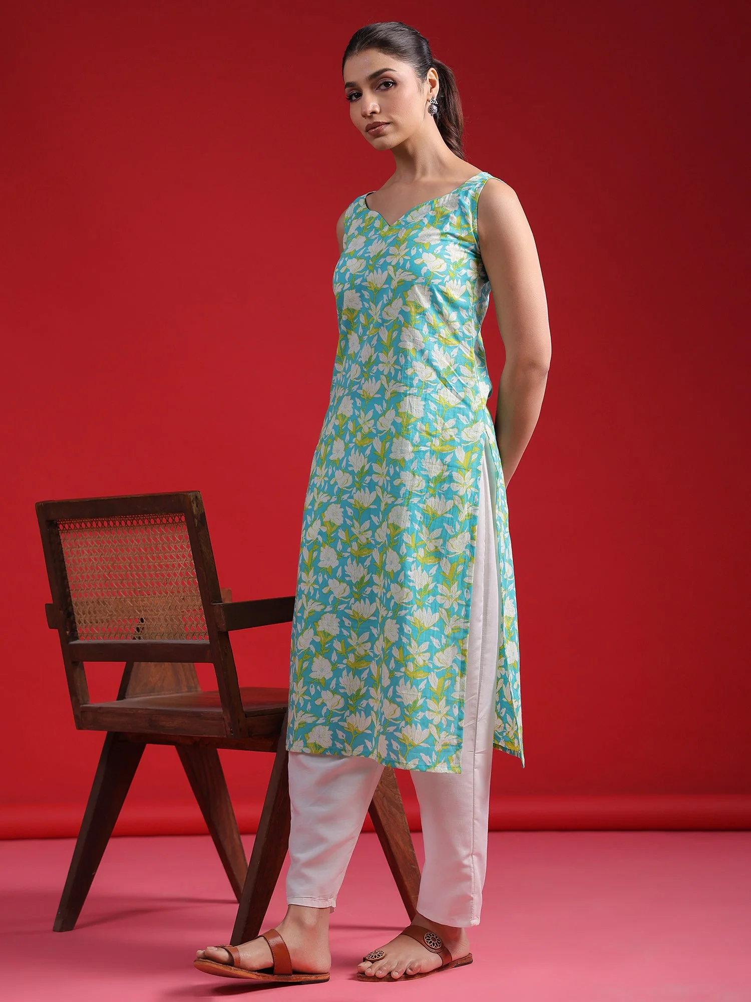 Indo Era Blue Printed Straight Kurtas - Image 3