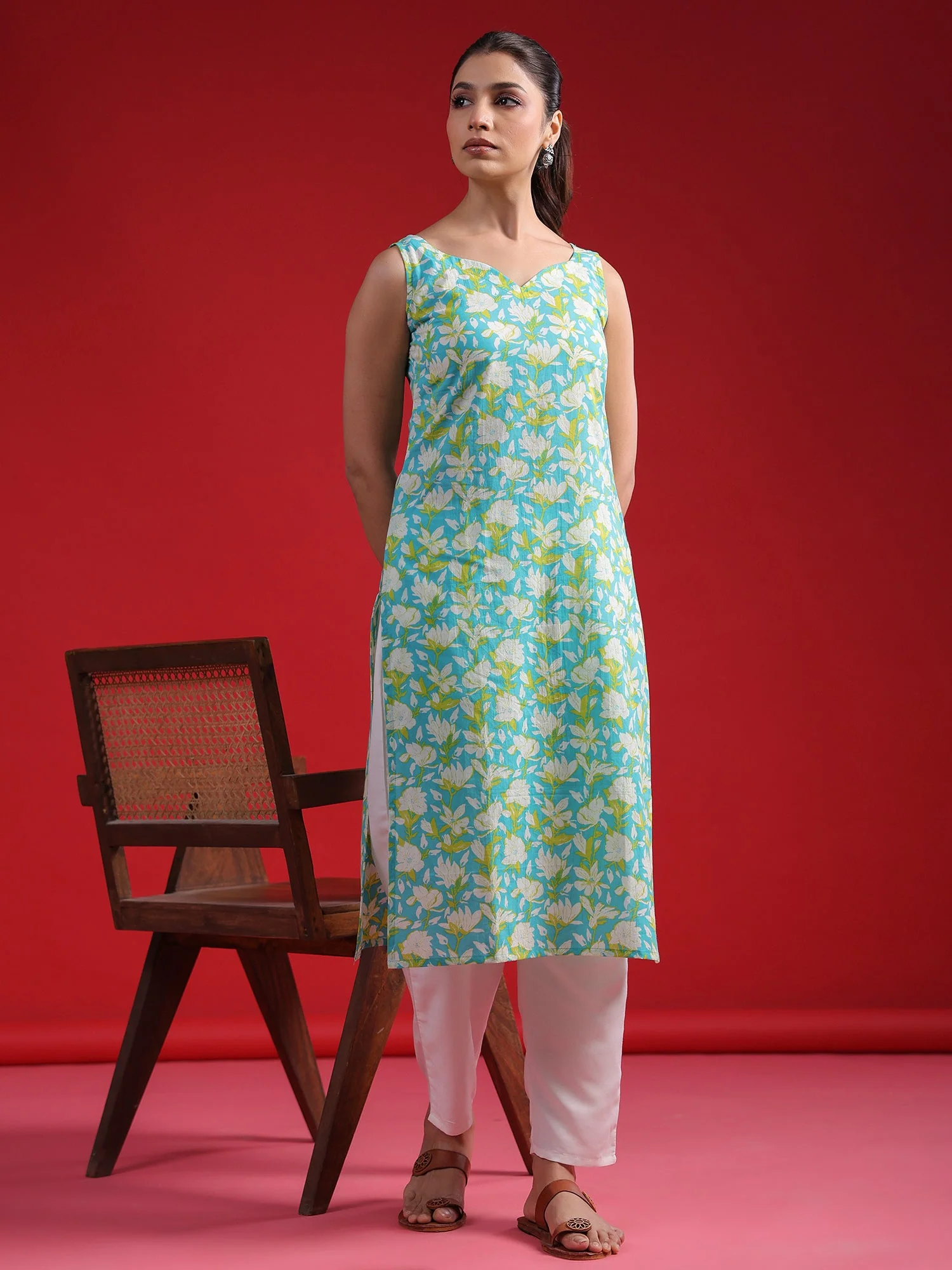 Indo Era Blue Printed Straight Kurtas - Image 5