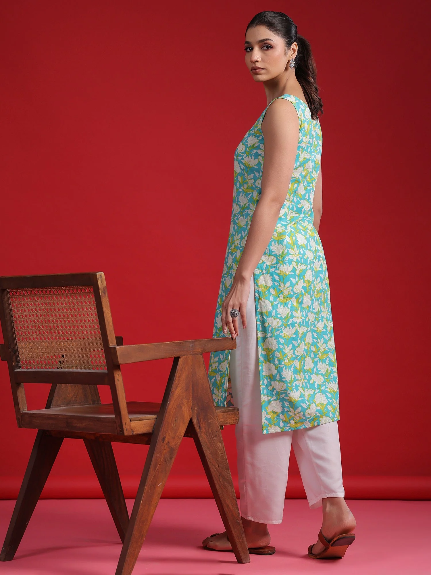 Indo Era Blue Printed Straight Kurtas - Image 6