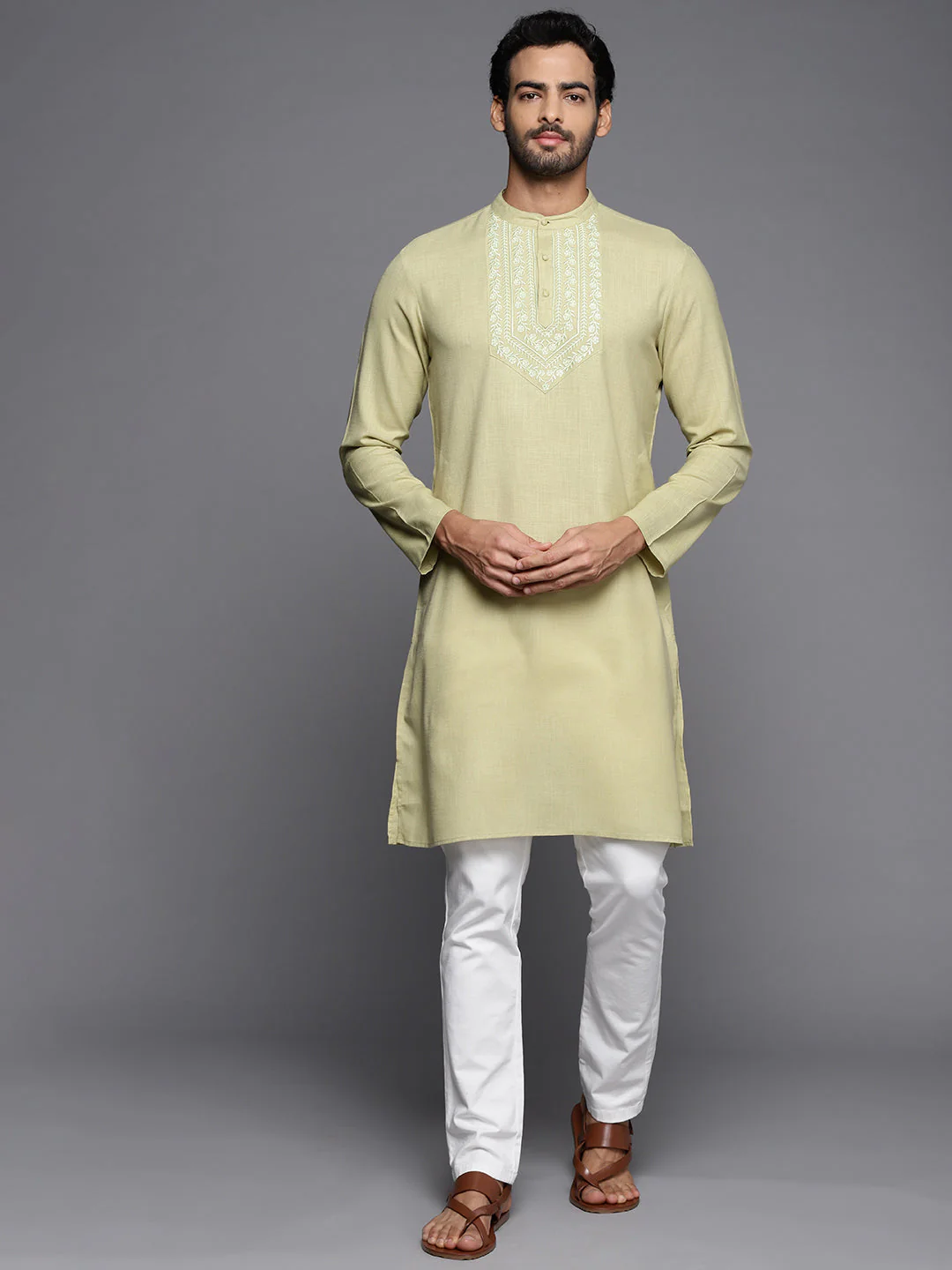Indo Era Green Embroidered Cotton Straight Kurtas - Image 3