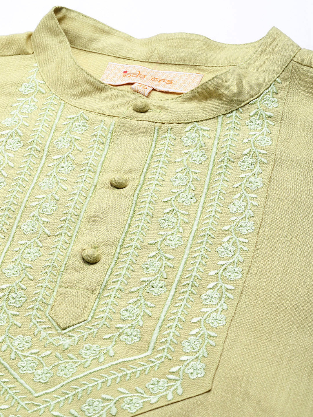 Indo Era Green Embroidered Cotton Straight Kurtas - Image 5