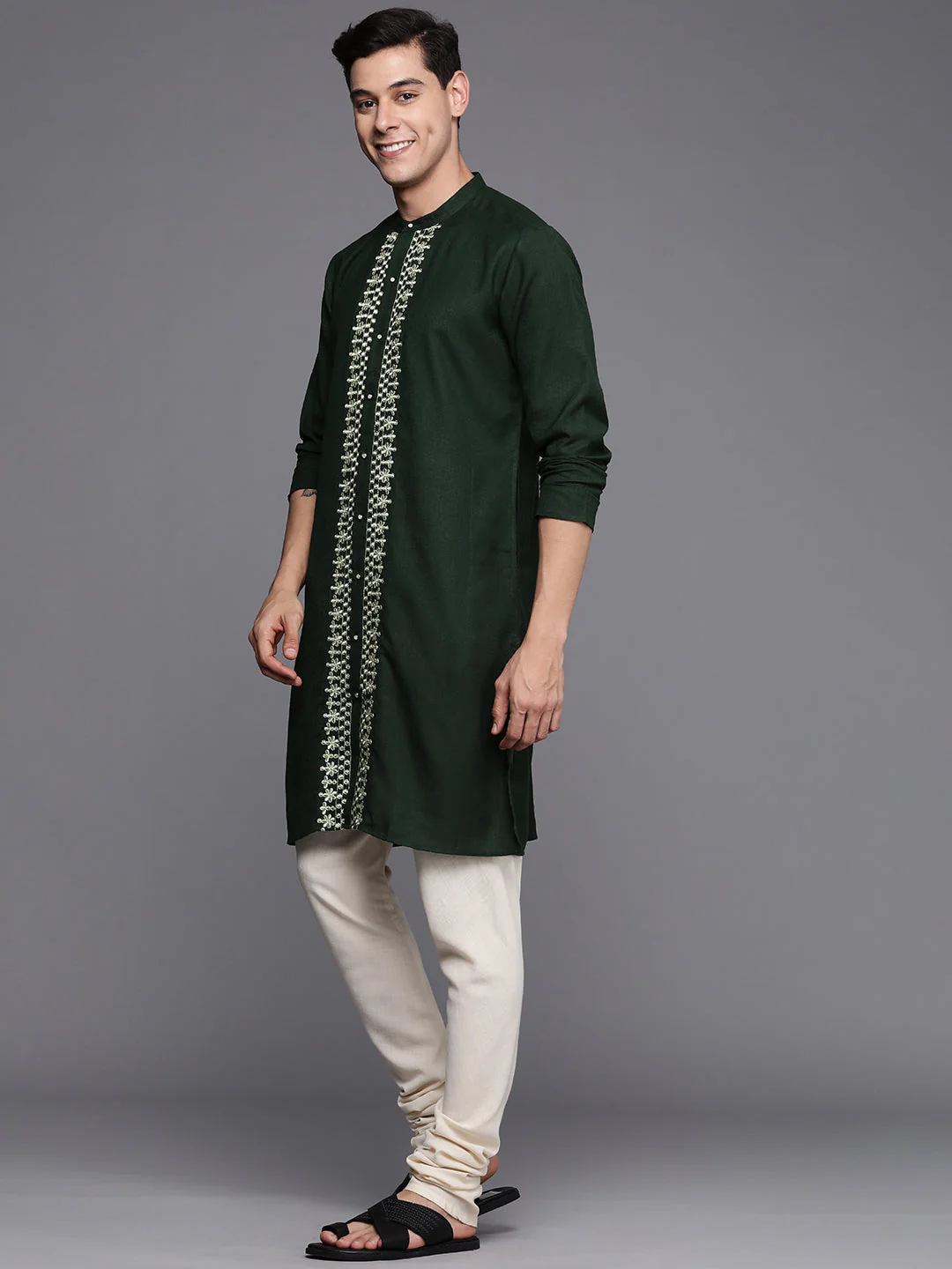 Indo Era Green Embroidered Cotton Straight Kurtas - Image 3