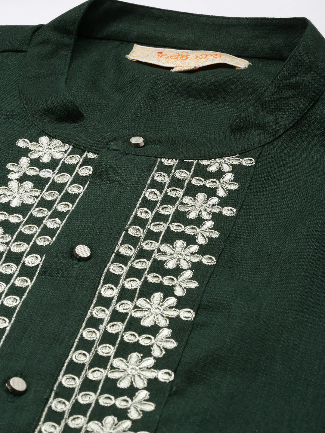 Indo Era Green Embroidered Cotton Straight Kurtas - Image 5