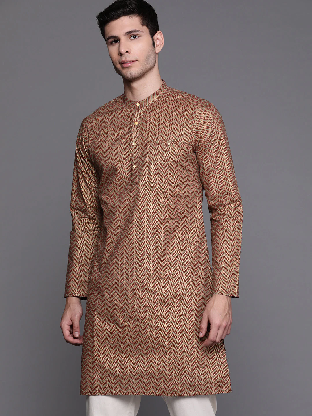 Green Herringbone Cotton Straight Kurtas - Image 3