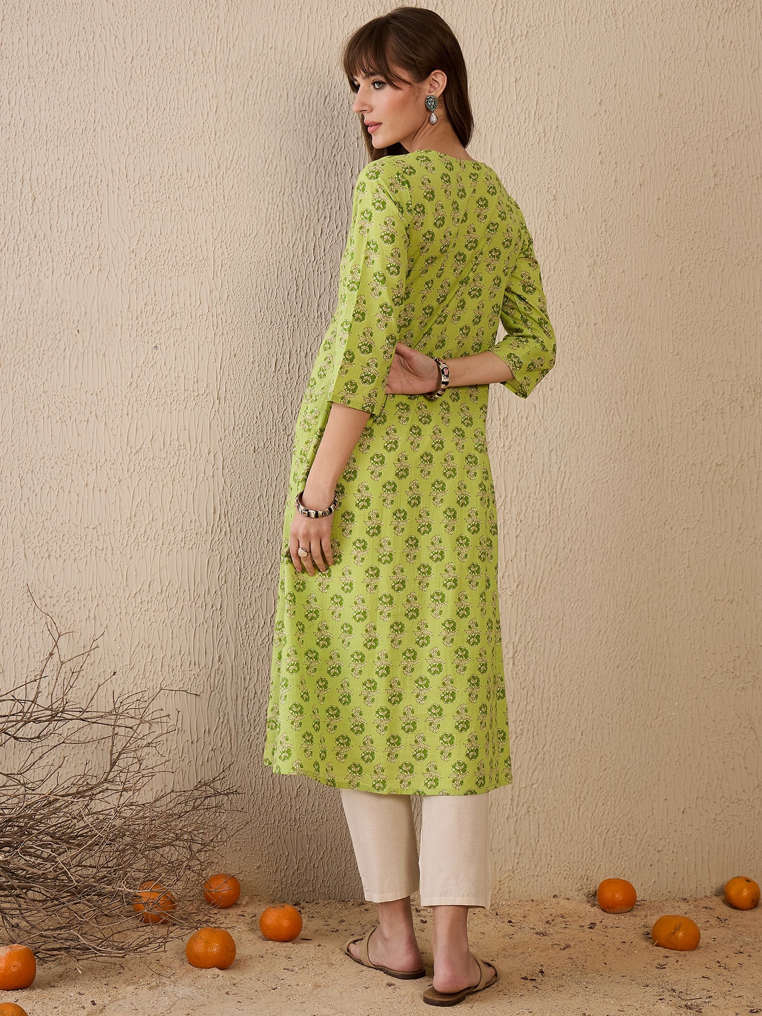 Indo Era Green Printed A-Line Kurtas - Image 4
