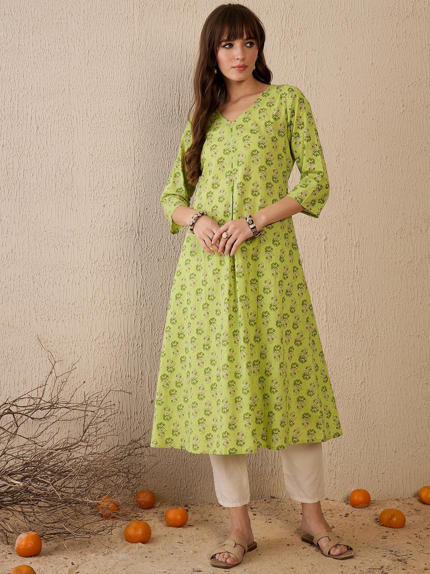 Indo Era Green Printed A-Line Kurtas - Image 5