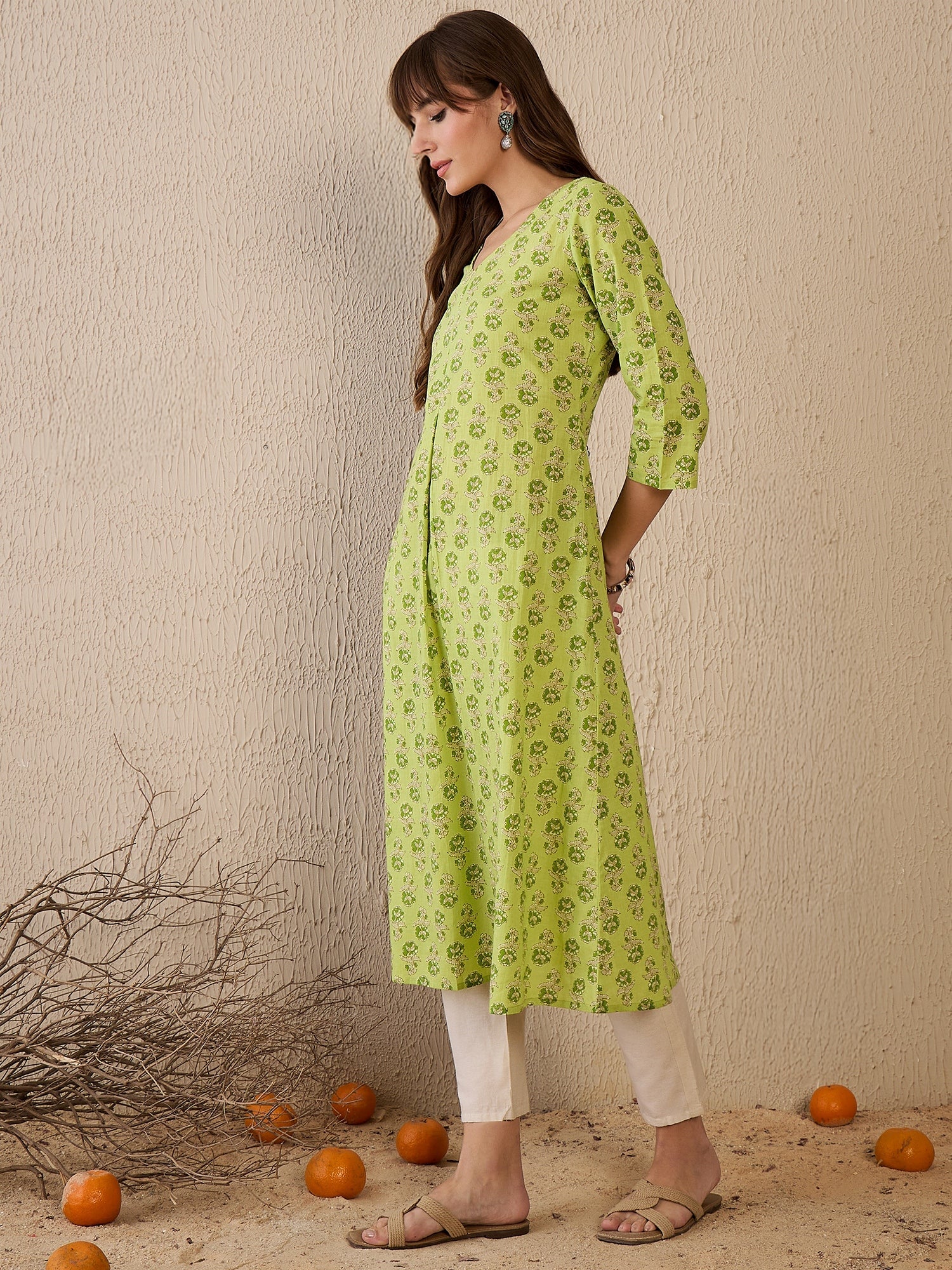 Indo Era Green Printed A-Line Kurtas - Image 6