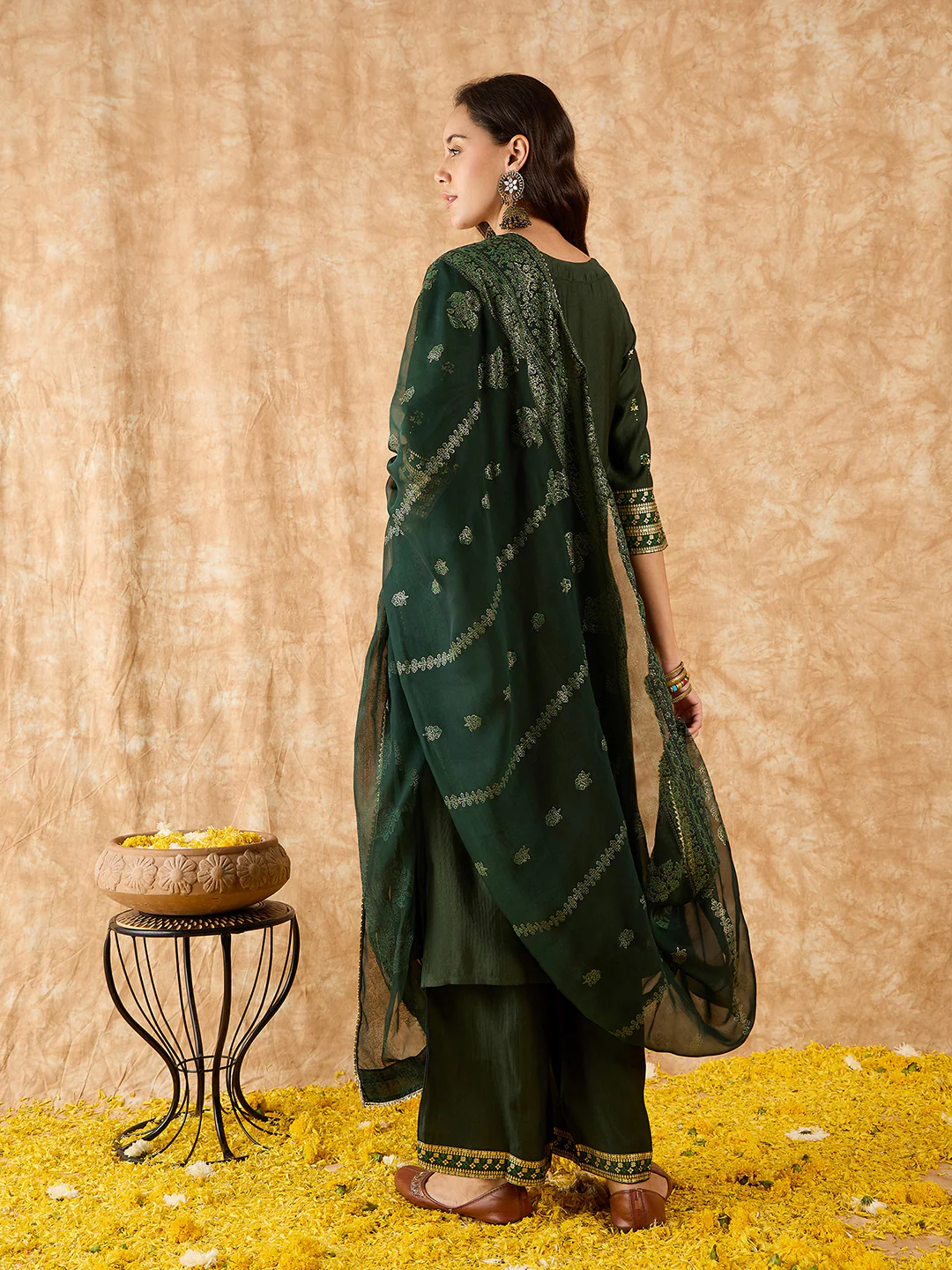 Indo Era Green Printed Straight Kurta Palazzos With Dupatta Set - Image 6