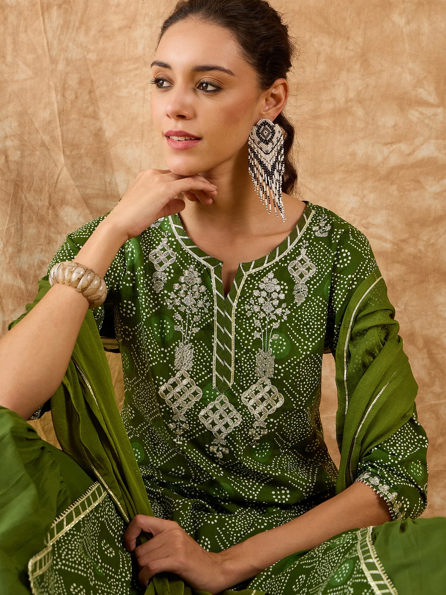 Indo Era Green Printed Straight Kurta Sharara With Dupatta Set - Image 3
