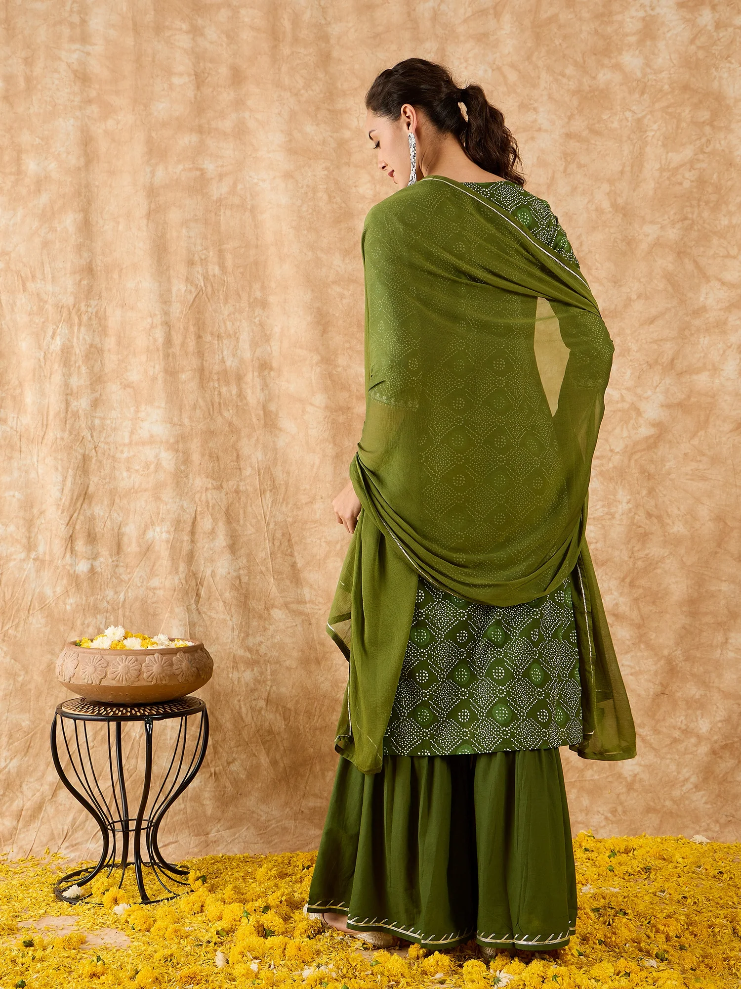 Indo Era Green Printed Straight Kurta Sharara With Dupatta Set - Image 5