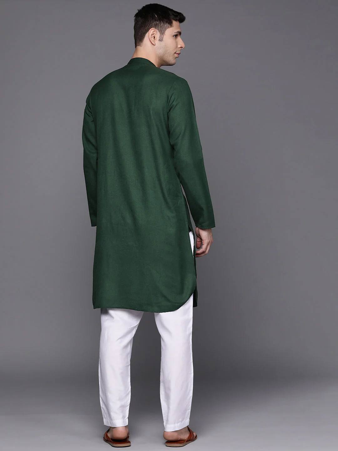 Indo Era Green Solid Cotton Blend Straight Kurtas - Image 5
