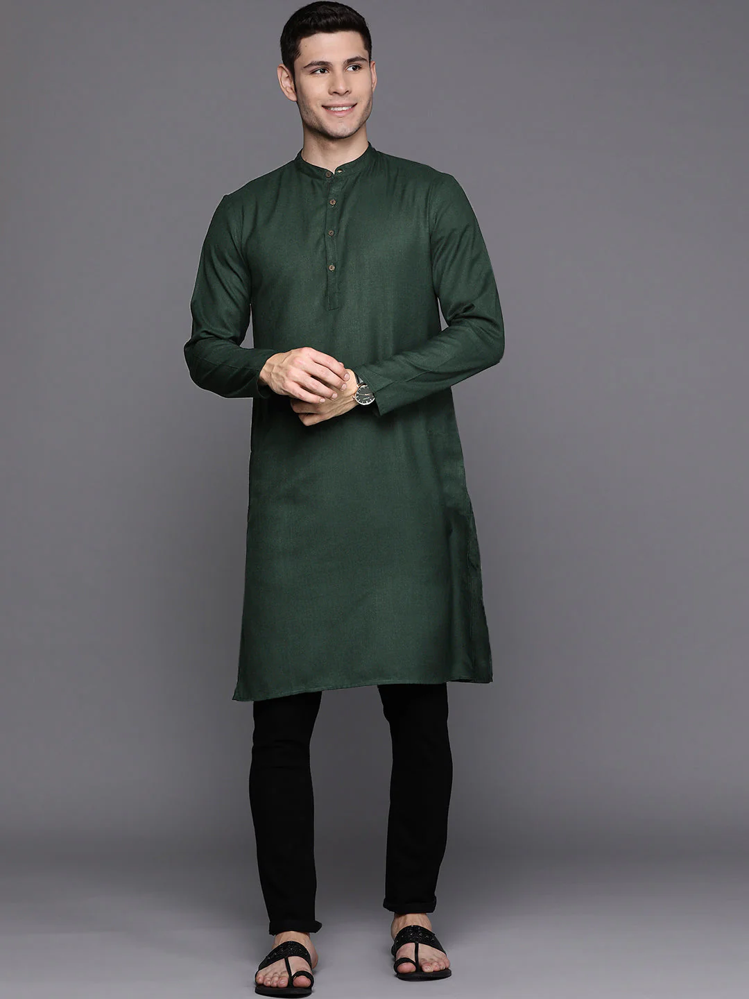 Indo Era Green Solid Cotton Blend Straight Kurtas - Image 3