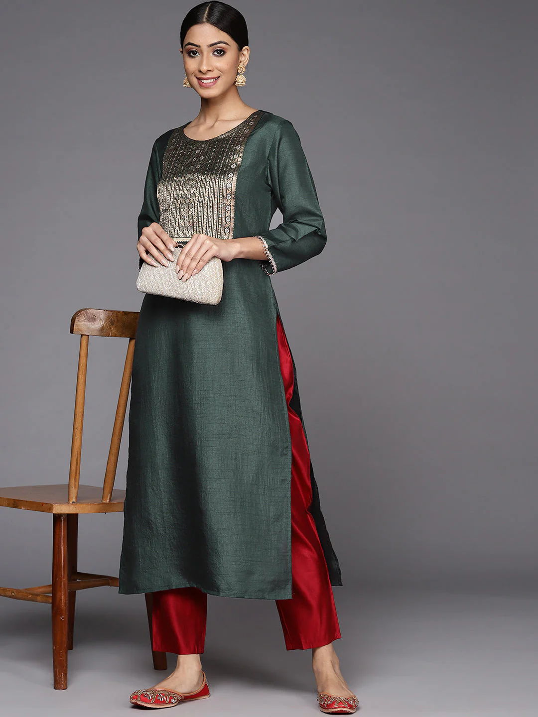 Indo Era Green Solid Straight Kurta - Image 3