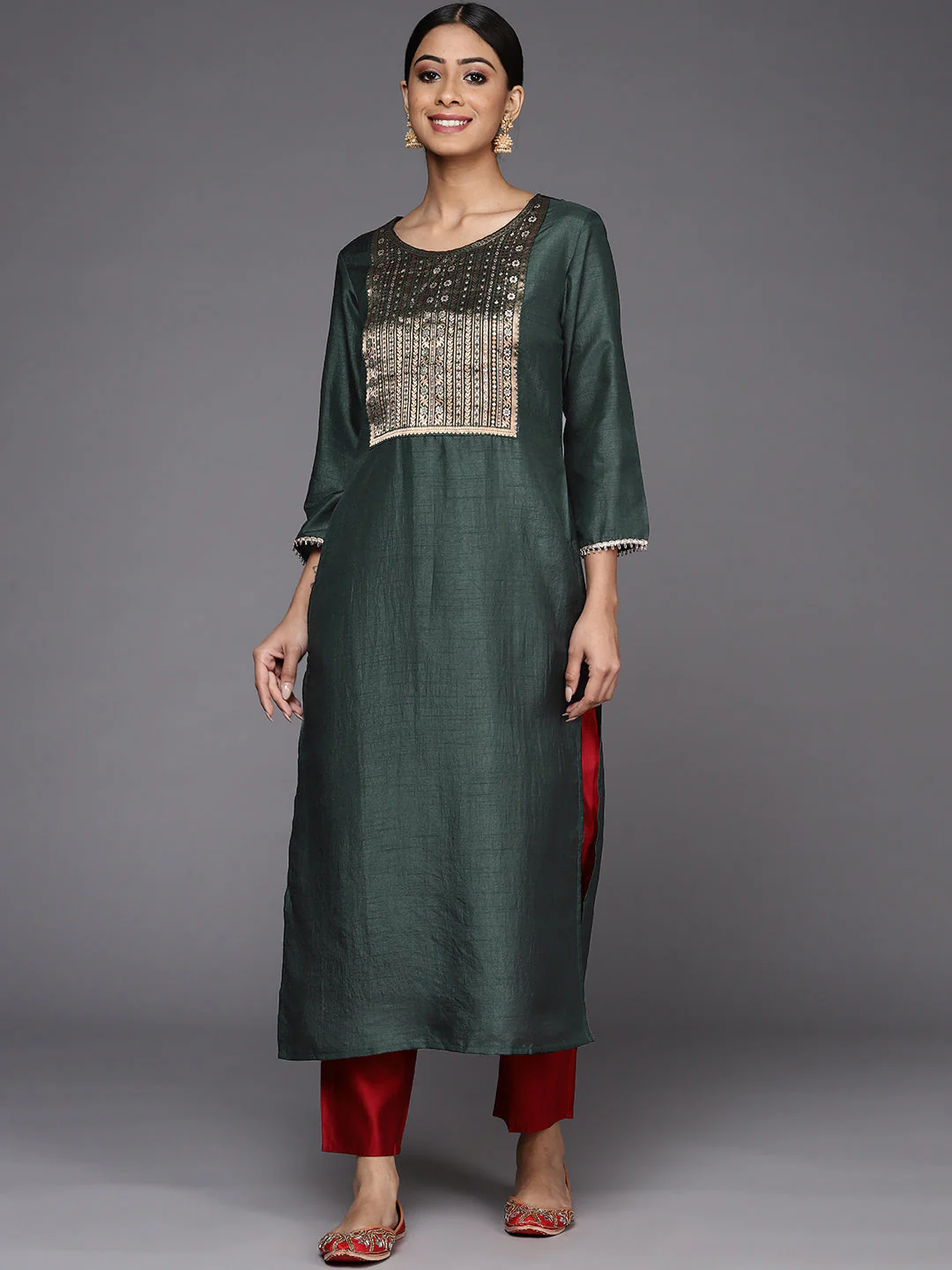 Indo Era Green Solid Straight Kurta - Image 4