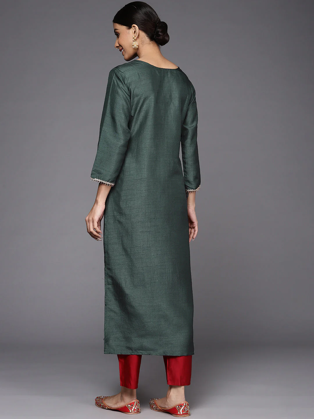Indo Era Green Solid Straight Kurta - Image 5