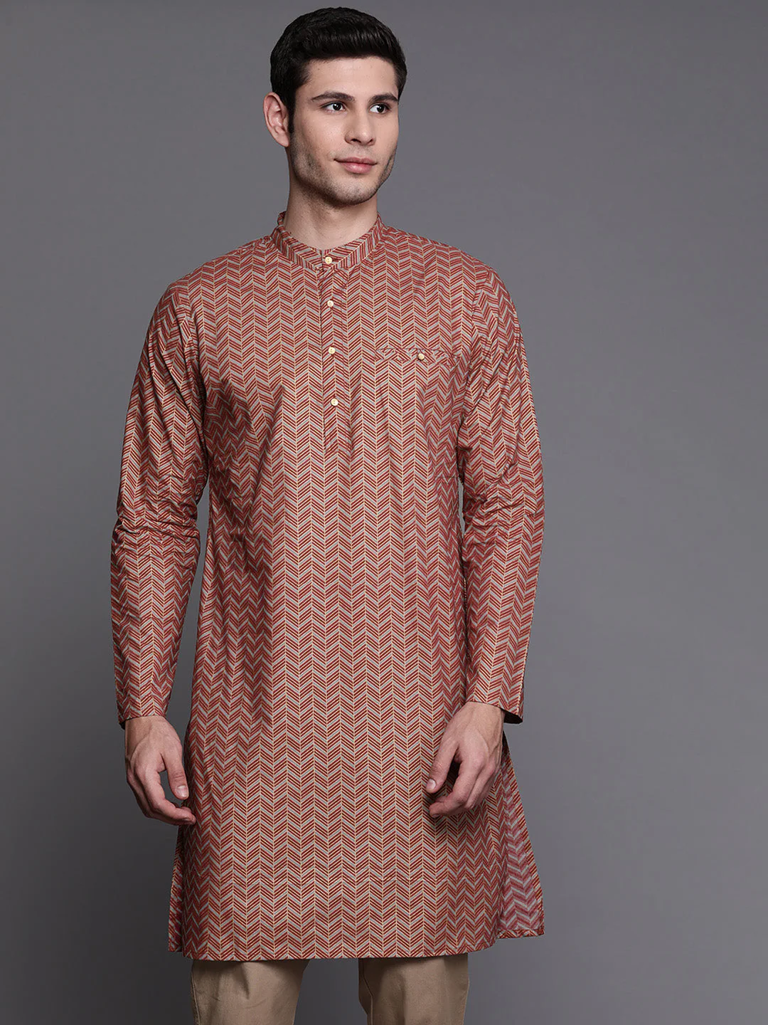 Indo Era Grey Herringbone Cotton Straight Kurtas - Image 3