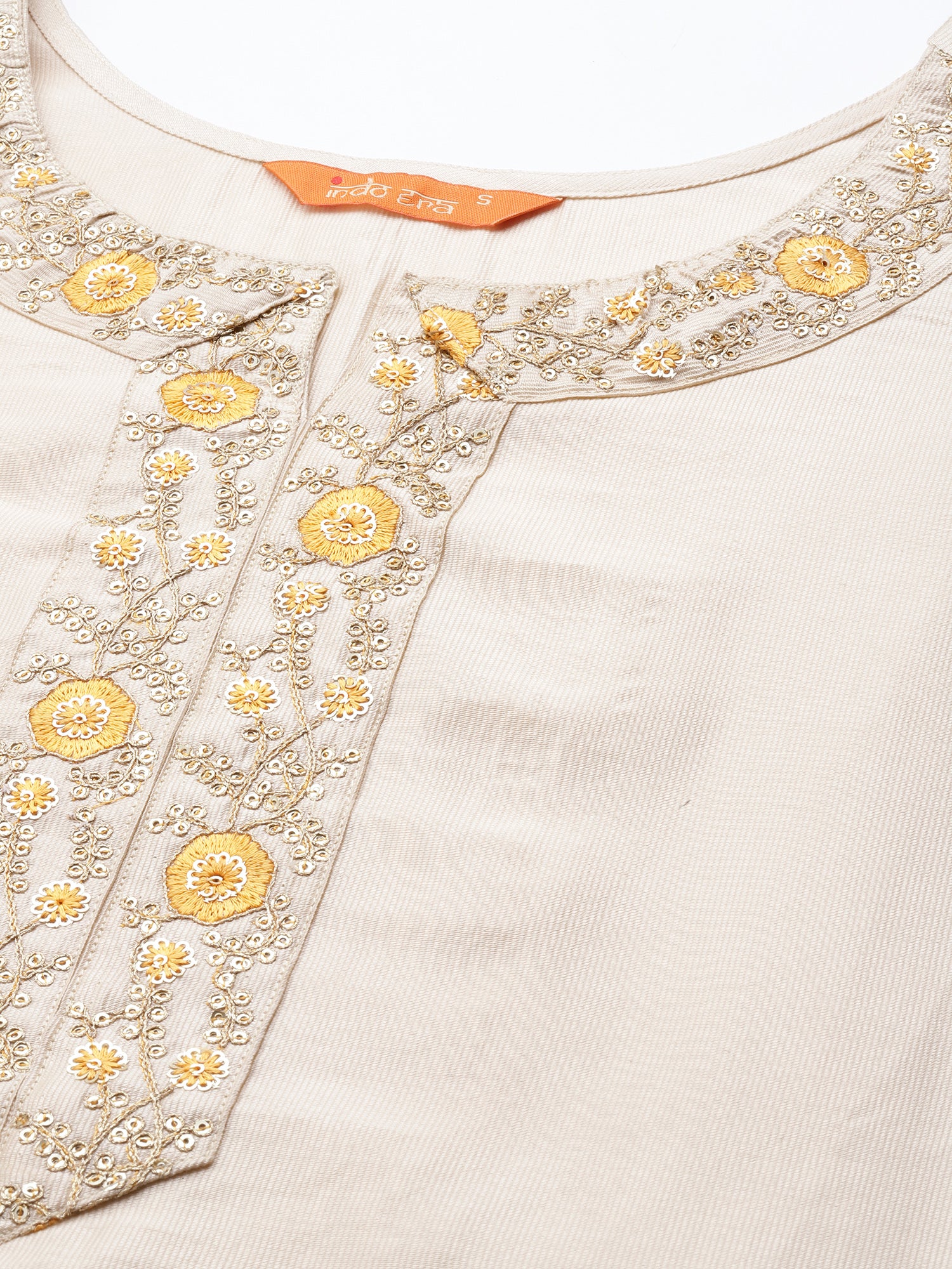 Indo Era Kesariya White Embroidered Straight Kurta Trouser With Dupatta Set - Image 6