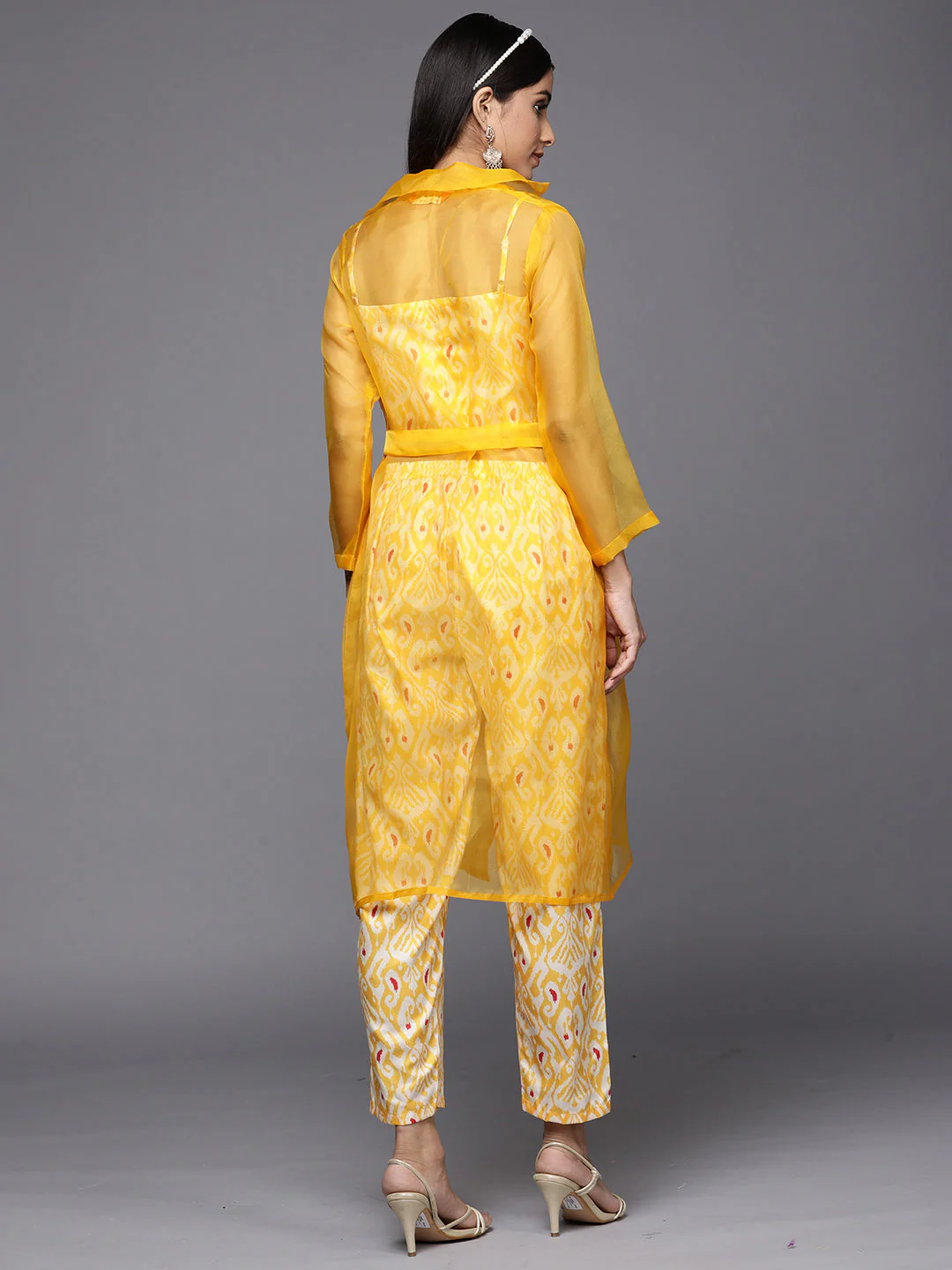 Indo Era Kesariya Yellow Printed A-Line Kurta with Trouser Set - Image 4
