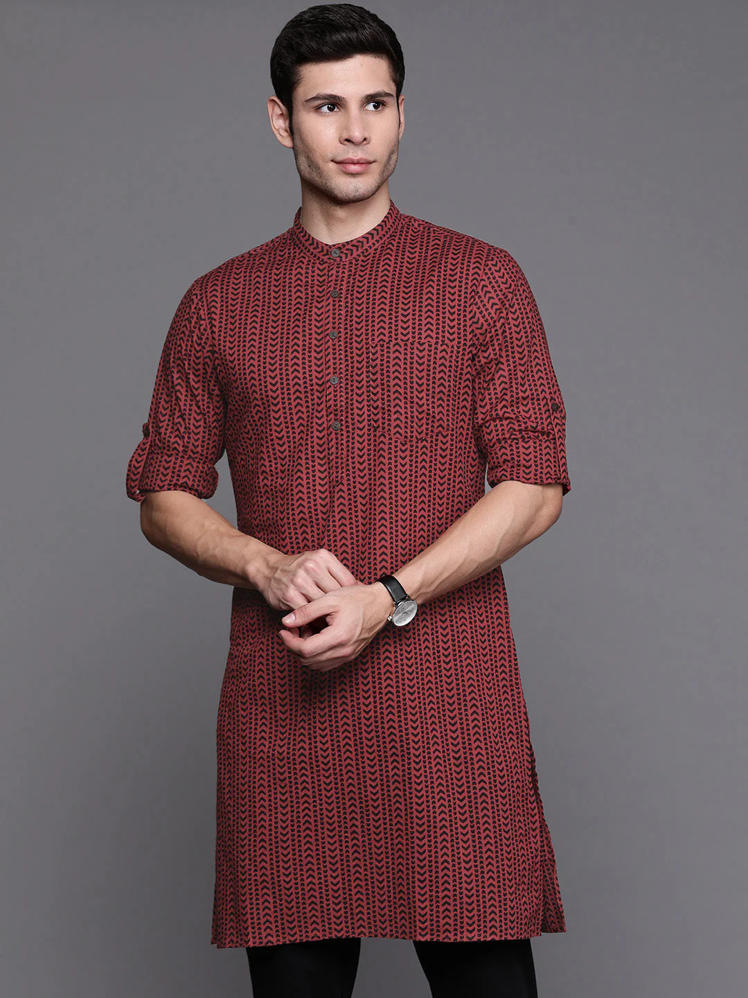 Maroon Aztec Print Cotton Straight Kurtas - Image 3
