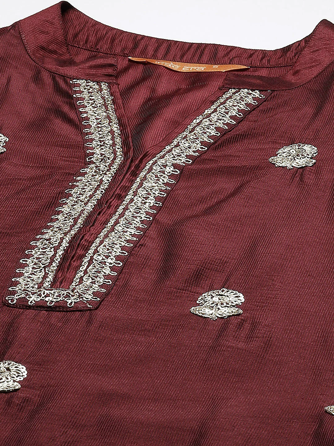 Indo Era Maroon Embroidered Straight Kurta Trouser With Dupatta Set - Image 6