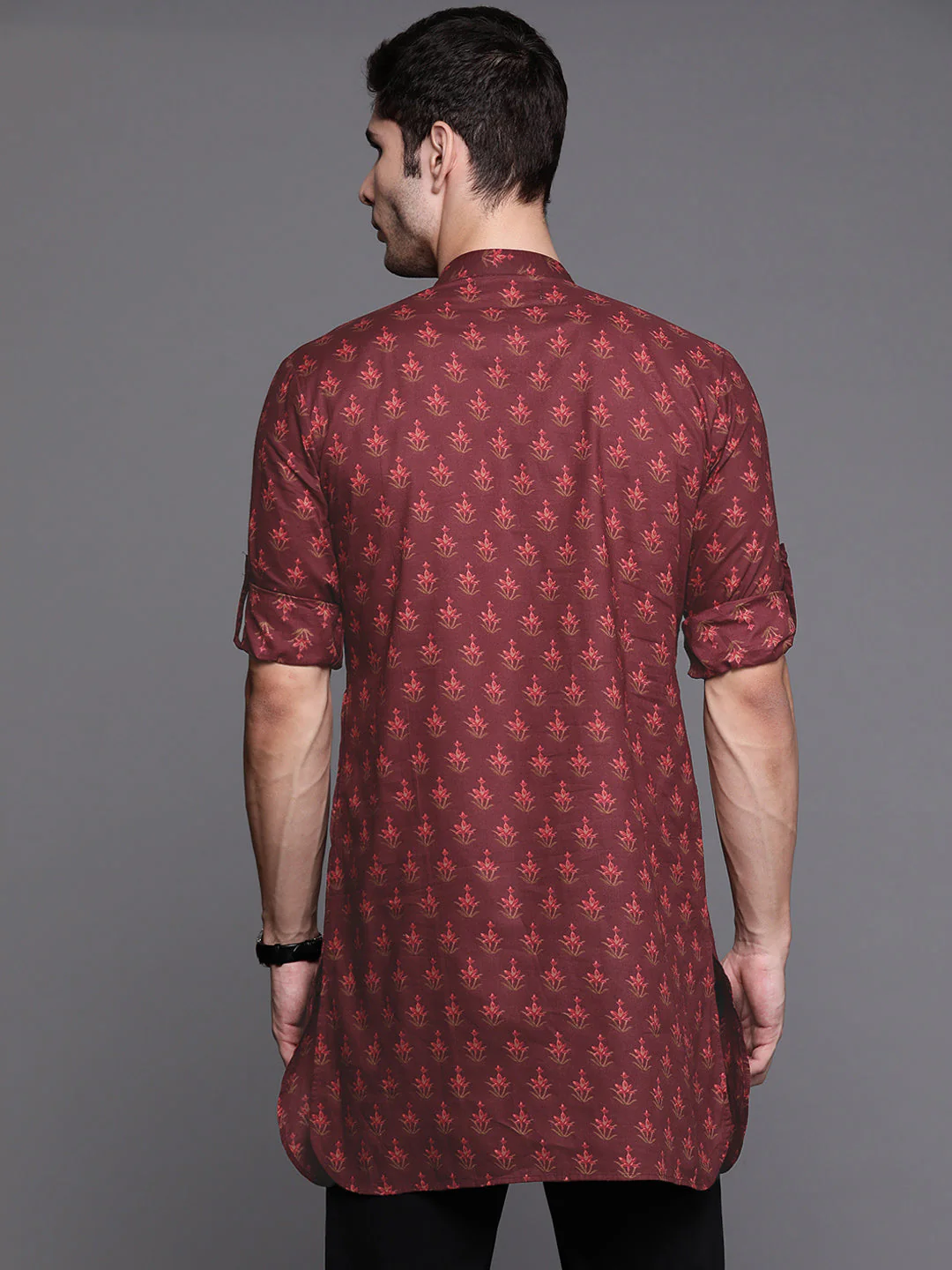 Indo Era Maroon Ethnic Motifs Cotton Straight Kurtas - Image 4