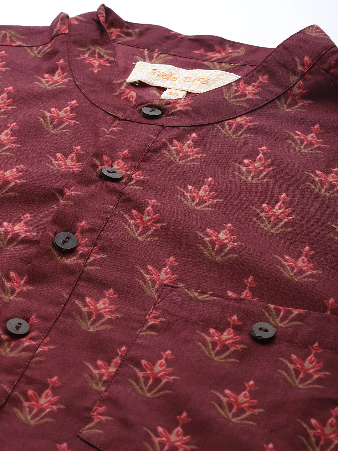 Indo Era Maroon Ethnic Motifs Cotton Straight Kurtas - Image 5