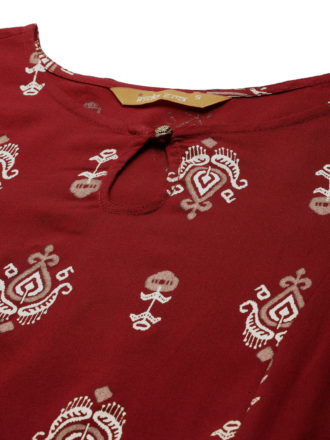 Indo Era Maroon Ethnic Motifs Printed Tie-Up Detail A-Line Kurta - Image 5