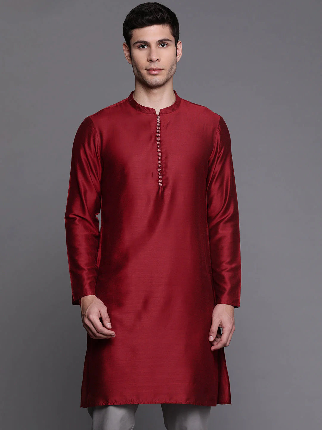 Indo Era Maroon Solid Chanderi Cotton Straight Kurtas - Image 4