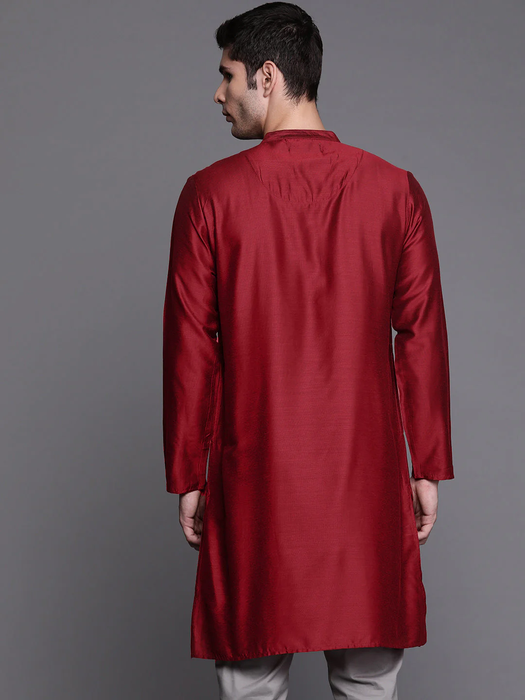 Indo Era Maroon Solid Chanderi Cotton Straight Kurtas - Image 5