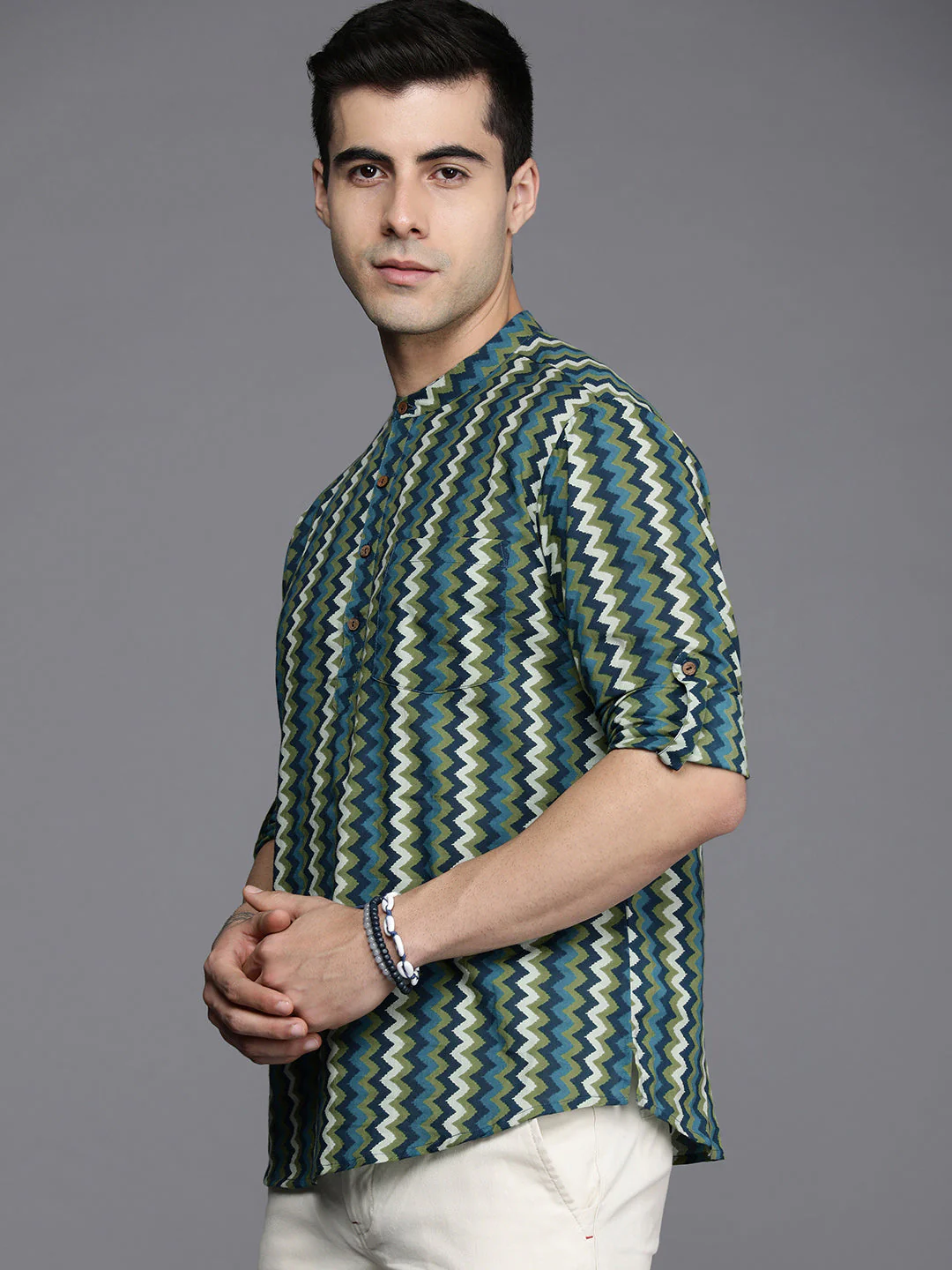Indo Era Multicolored Chevron Cotton Straight Kurtas - Image 3