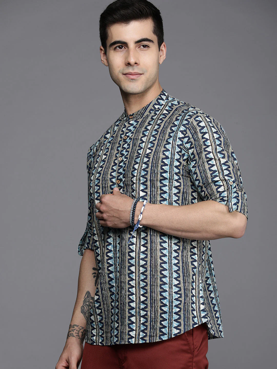 Indo Era Multicolored Chevron Cotton Straight Kurtas - Image 3