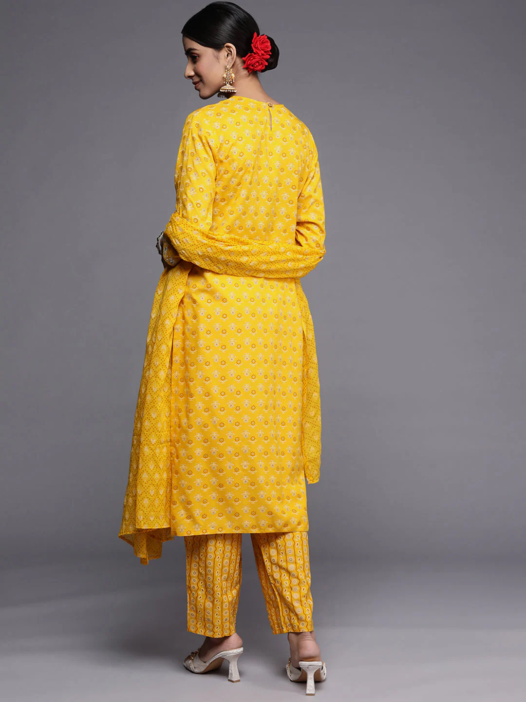 Indo Era Mustard Embroidered Straight Kurta Trousers With Dupatta Set - Image 5