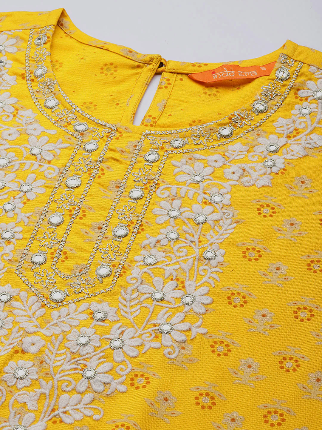 Indo Era Mustard Embroidered Straight Kurta Trousers With Dupatta Set - Image 6